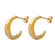 Stainless Steel CZ Stone Hoop Earrings 18K Gold Color
