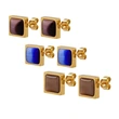 Stainless Steel 18K Gold Square Stud Earrings