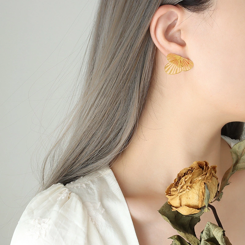 Stainless Steel Gold Stud Earrings Butterfly