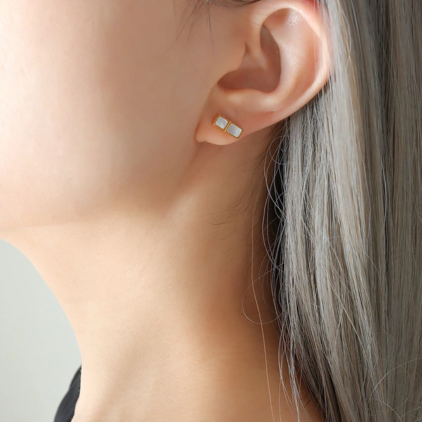 Stainless Steel Mother of Pearl Stud Earrings