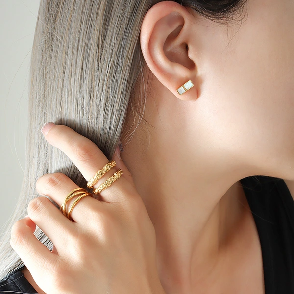 Stainless Steel Mother of Pearl Stud Earrings