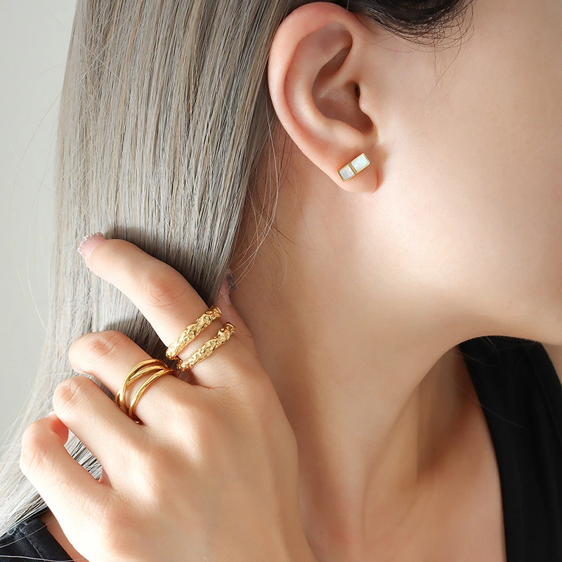 Stainless Steel Mother of Pearl Stud Earrings