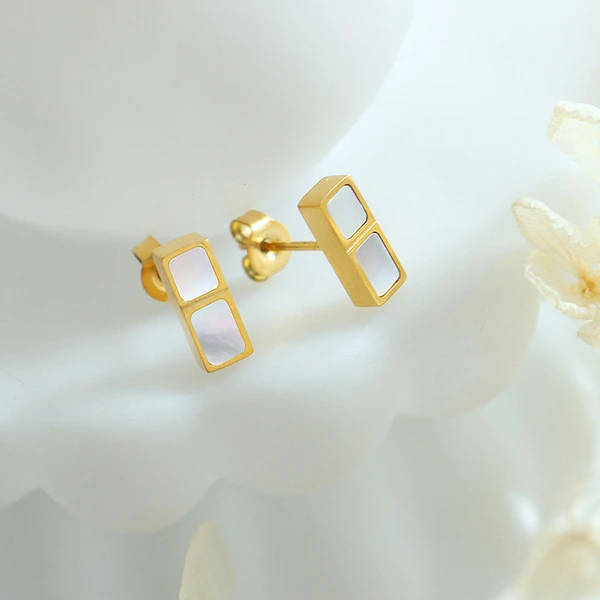 Stainless Steel Mother of Pearl Stud Earrings