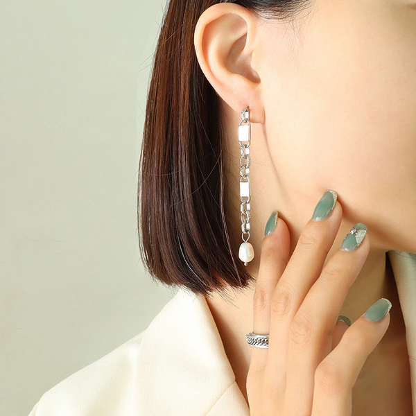 Fashion Stainless Steel Pearl Drop Earrings