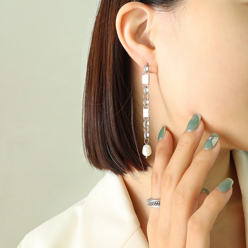 Fashion Stainless Steel Pearl Drop Earrings