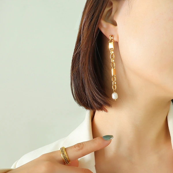 Fashion Stainless Steel Pearl Drop Earrings