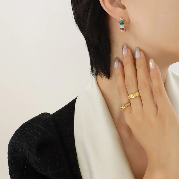 Fashion Design Multi Enameled Color Hoop Stud Earrings
