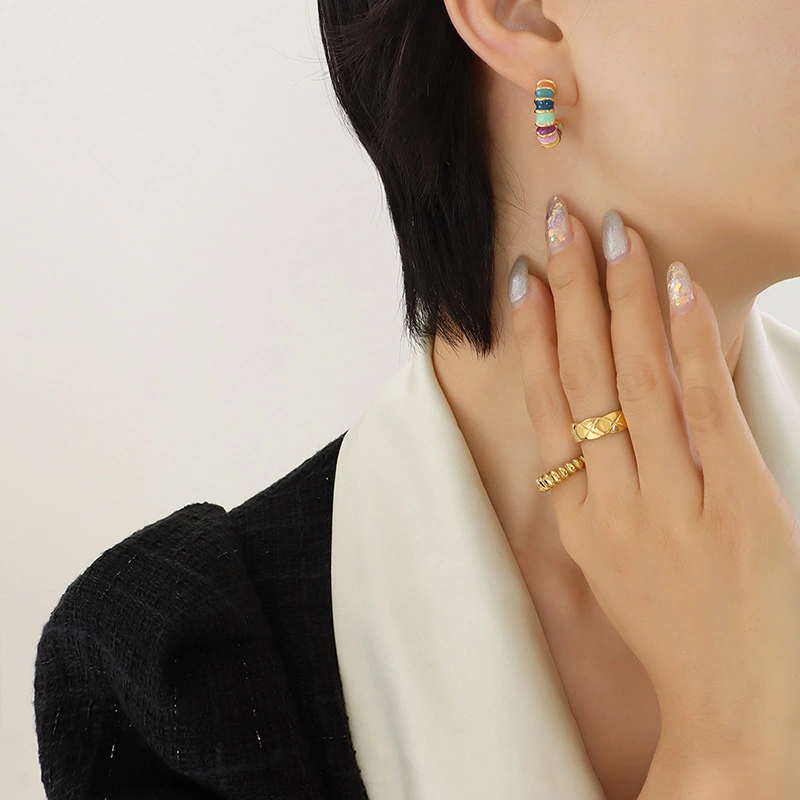 Fashion Design Multi Enameled Color Hoop Stud Earrings