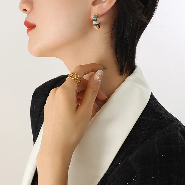 Fashion Design Multi Enameled Color Hoop Stud Earrings