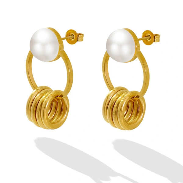Fashion Pearl Jump Ring Stud Earrings