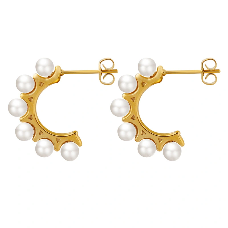 Stainless Steel Pearl Stud Hoop Earrings