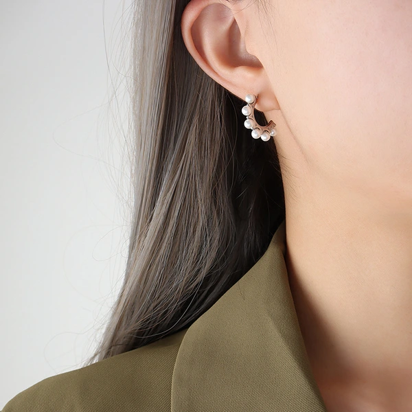 Stainless Steel Pearl Stud Hoop Earrings