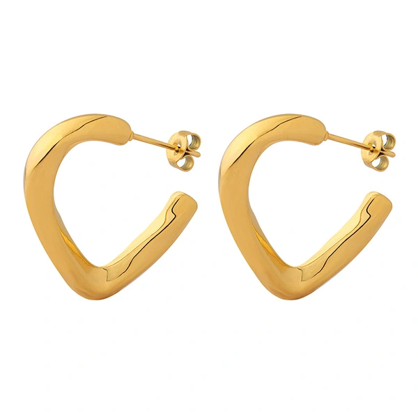 Gold Color Steel Women Heart Earrings