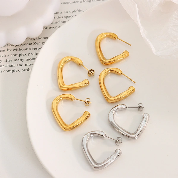 Gold Color Steel Women Heart Earrings