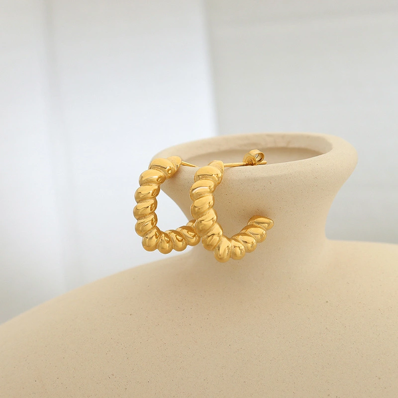 Stainless Steel 18K Gold Color Twist Hoop Earrings