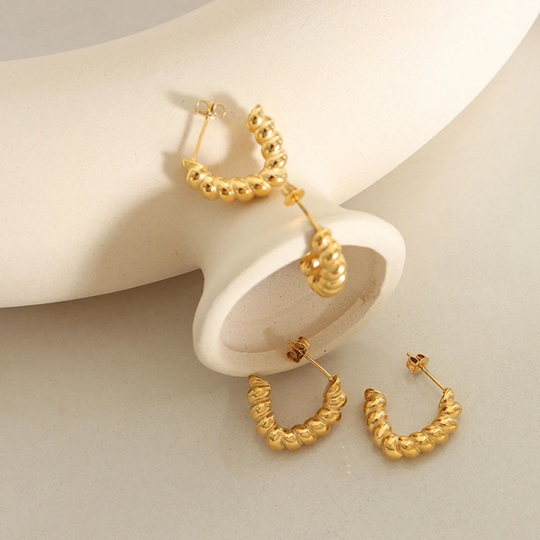 Stainless Steel 18K Gold Color Twist Hoop Earrings