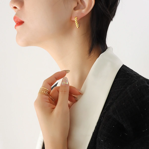 Stainless Steel 18K Gold Color Twist Hoop Earrings