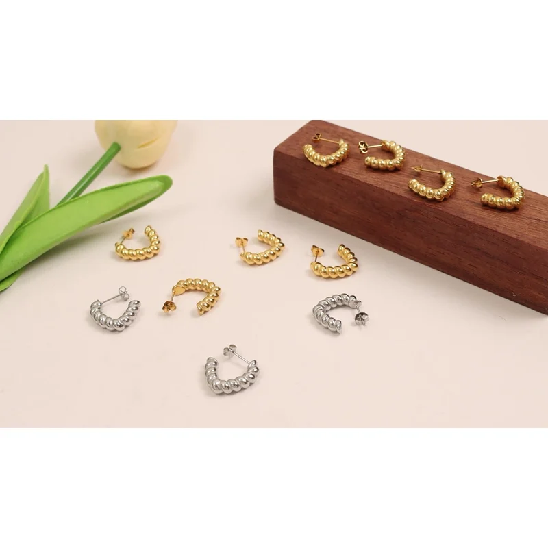 Stainless Steel 18K Gold Color Twist Hoop Earrings