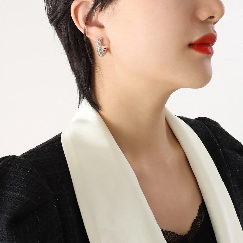 Stainless Steel 18K Gold Color Twist Hoop Earrings