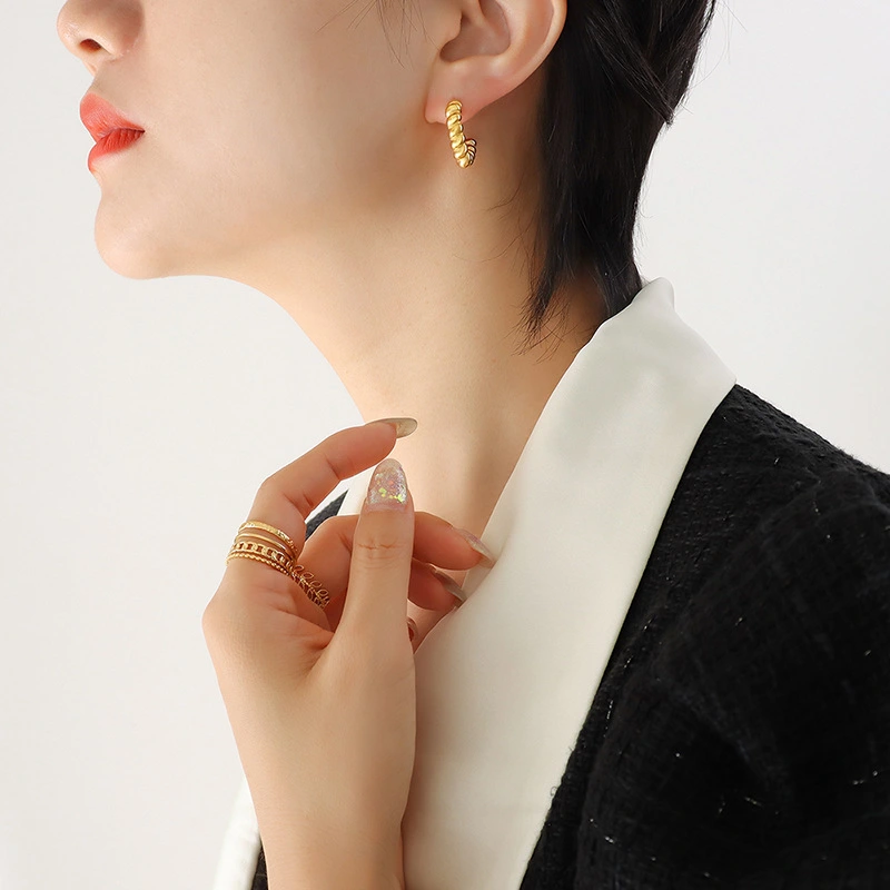 Stainless Steel 18K Gold Color Twist Hoop Earrings