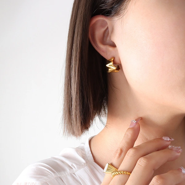 Fashion Stainless Steel Texture Hoop Earrings