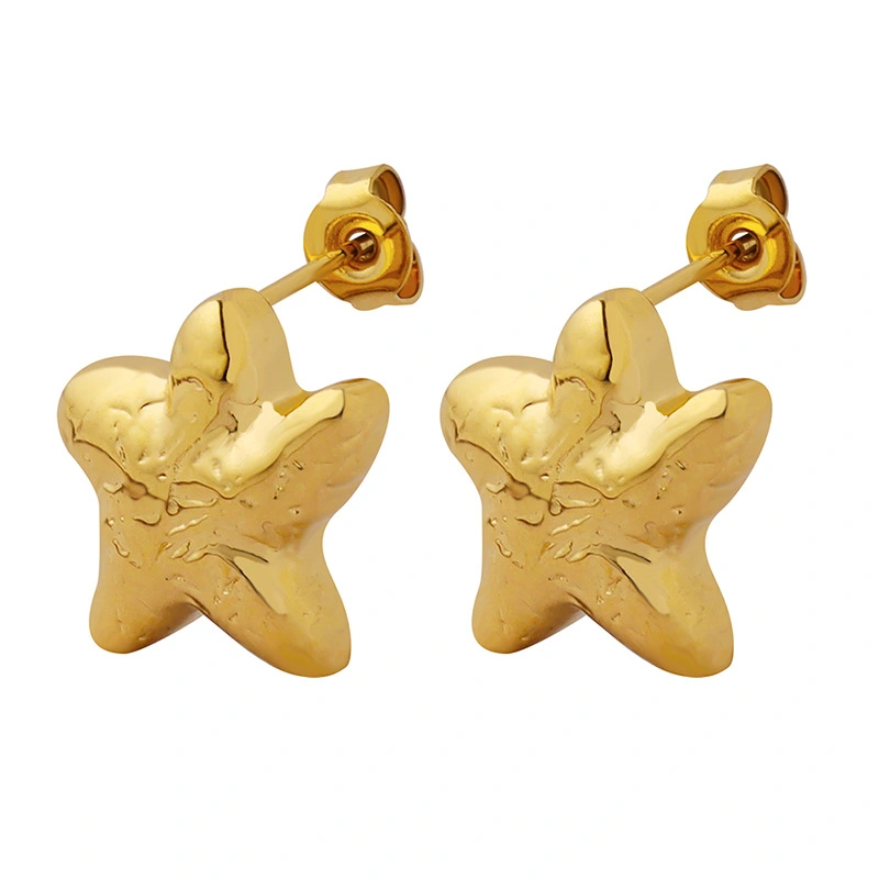 Women Stainless Steel Gold Star Earrings