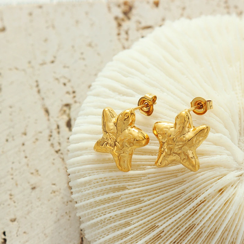 Women Stainless Steel Gold Star Earrings