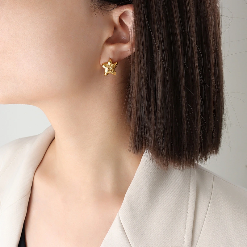 Women Stainless Steel Gold Star Earrings