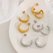 Trendy Moon Shape Stainless Steel Stud Earrings
