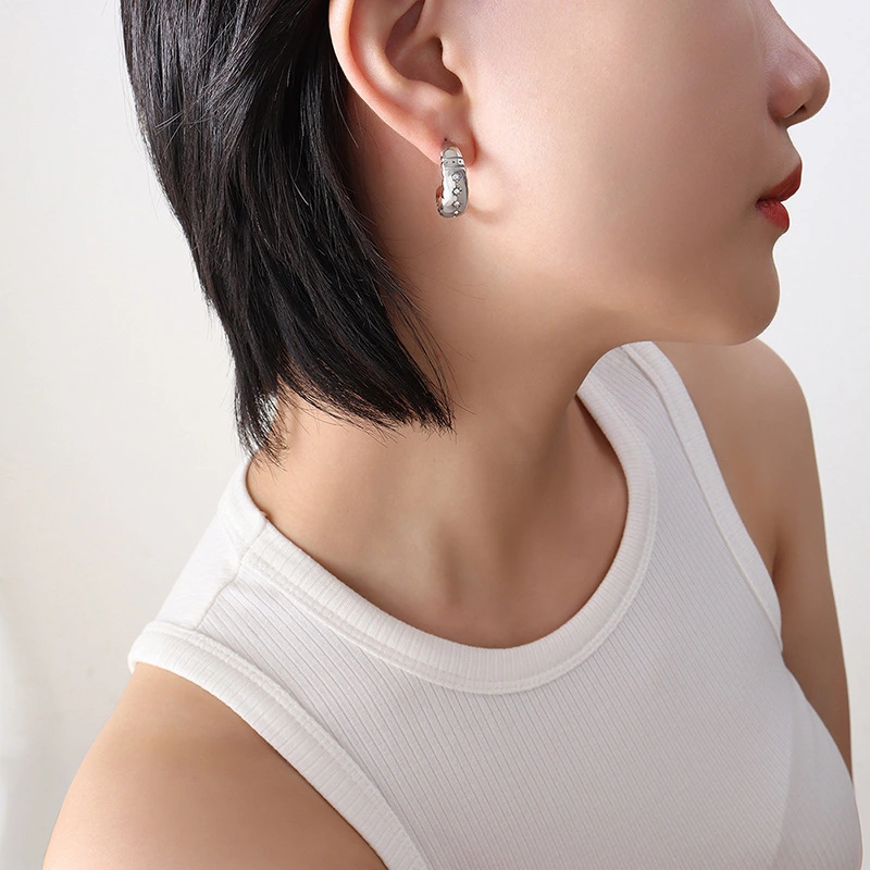 Trendy Moon Shape Stainless Steel Stud Earrings