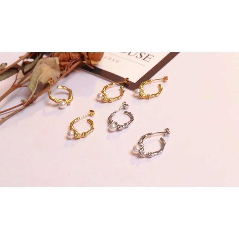 Gold Color Stainless Steel Trendy Pearl Earrings