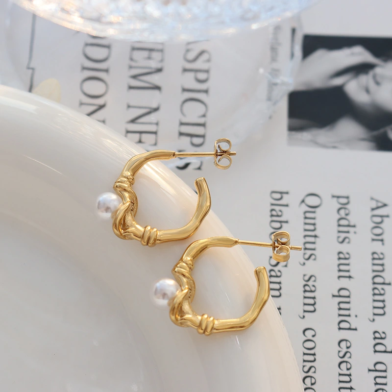 Gold Color Stainless Steel Trendy Pearl Earrings