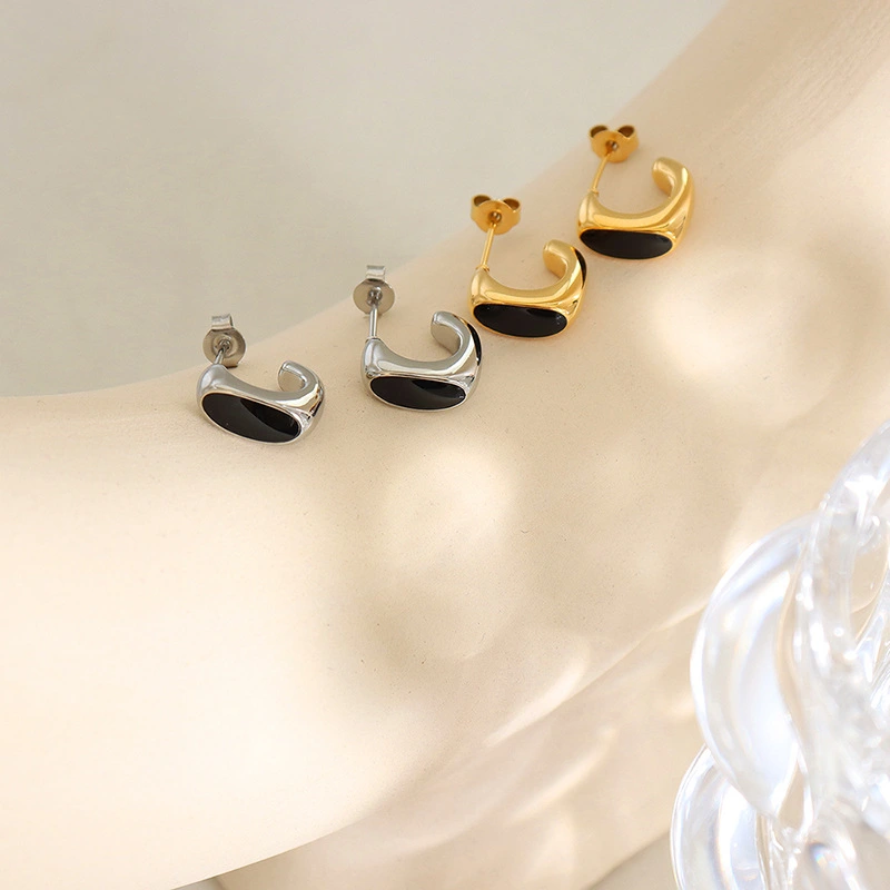 Trendy Stainless Steel Enamel Earrings