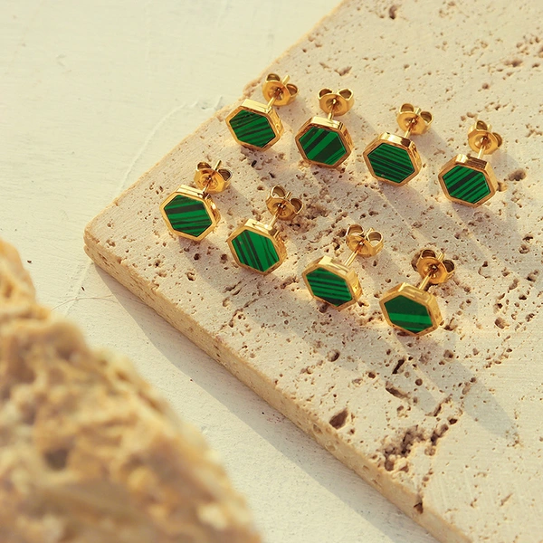 Women Earrings, Steel Earrings, Malachite