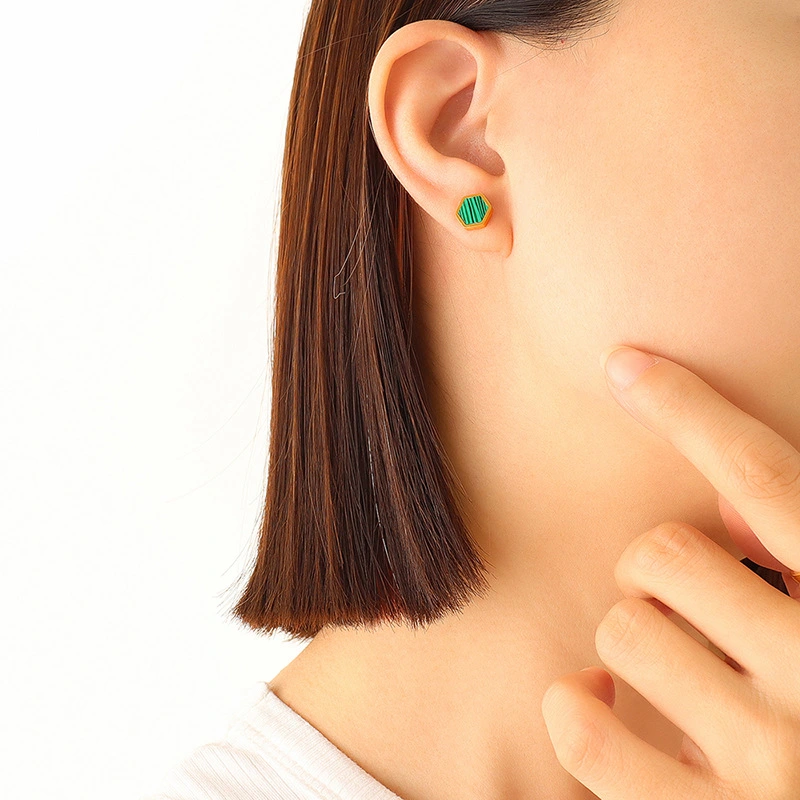 Women Earrings, Steel Earrings, Malachite