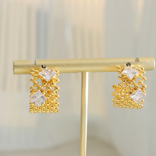 Stainless Steel Women Earrings with Princess Stone