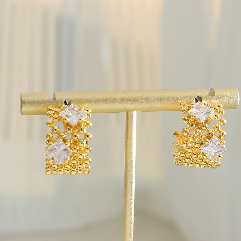 Stainless Steel Women Earrings with Princess Stone