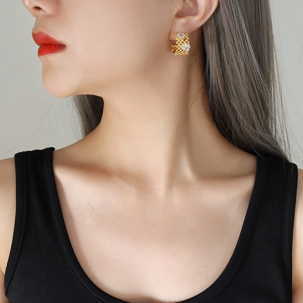 Stainless Steel Women Earrings with Princess Stone