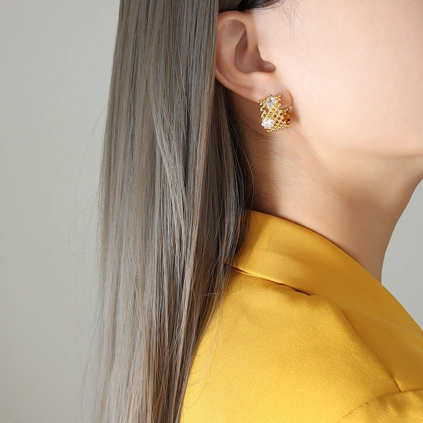 Stainless Steel Women Earrings with Princess Stone