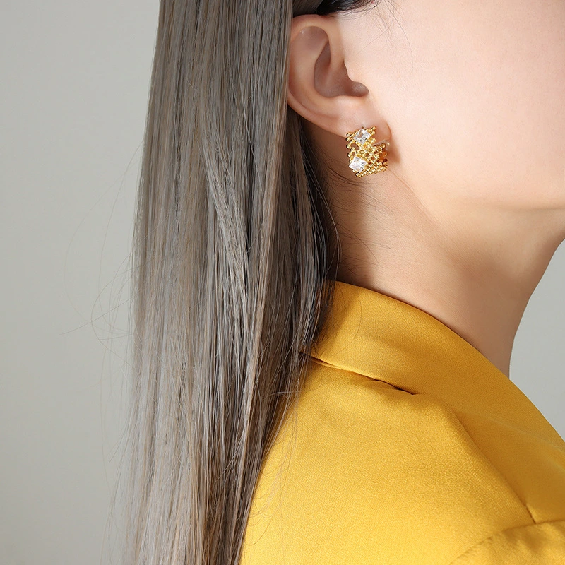 Stainless Steel Women Earrings with Princess Stone