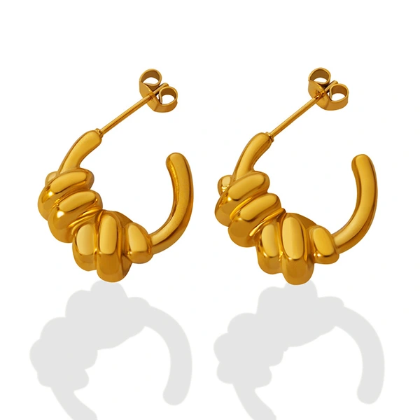 Women Fashion Earring 18K Yellow Gold Twist Hoop Earrings