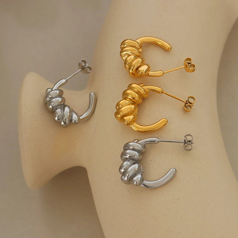 Women Fashion Earring 18K Yellow Gold Twist Hoop Earrings