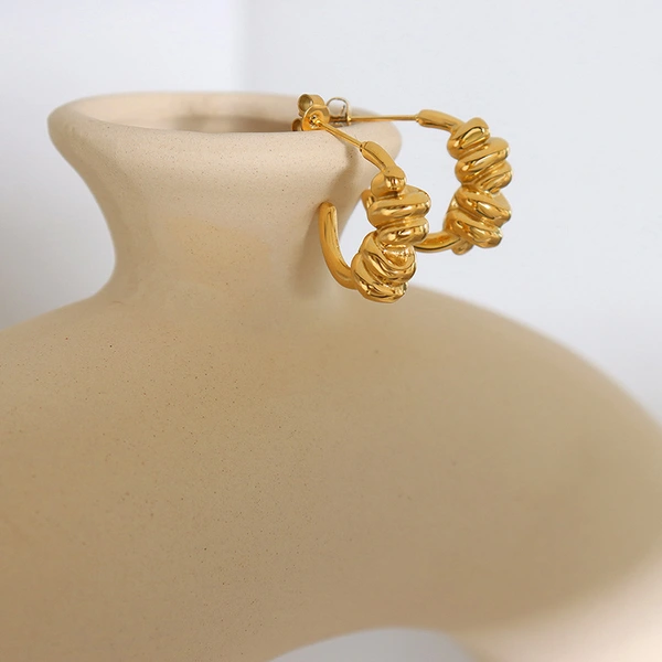 Women Fashion Earring 18K Yellow Gold Twist Hoop Earrings