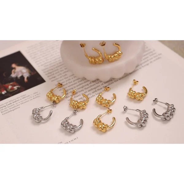 Women Fashion Earring 18K Yellow Gold Twist Hoop Earrings