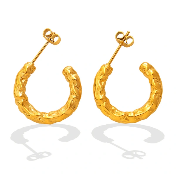 Titanium Hammered Gold Hoop Earrings