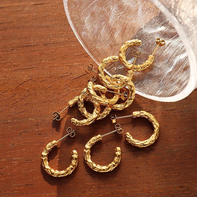 Titanium Hammered Gold Hoop Earrings