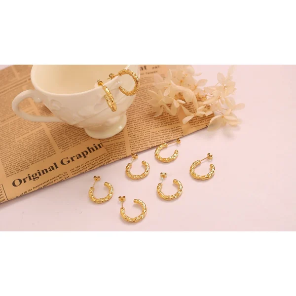 Titanium Hammered Gold Hoop Earrings