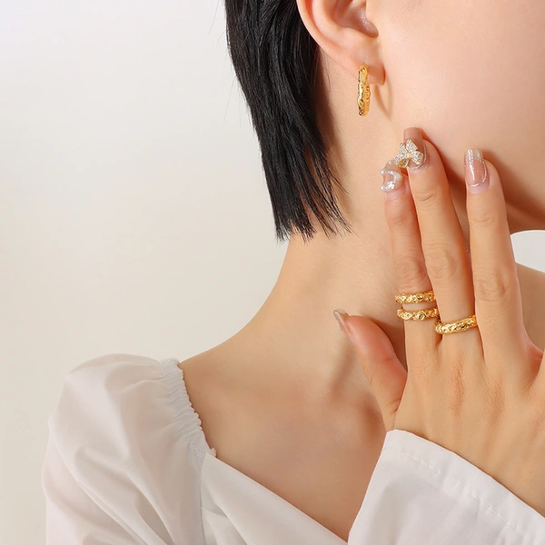 Titanium Hammered Gold Hoop Earrings