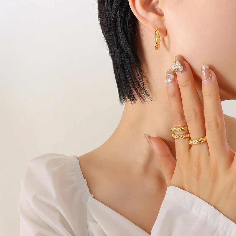 Titanium Hammered Gold Hoop Earrings