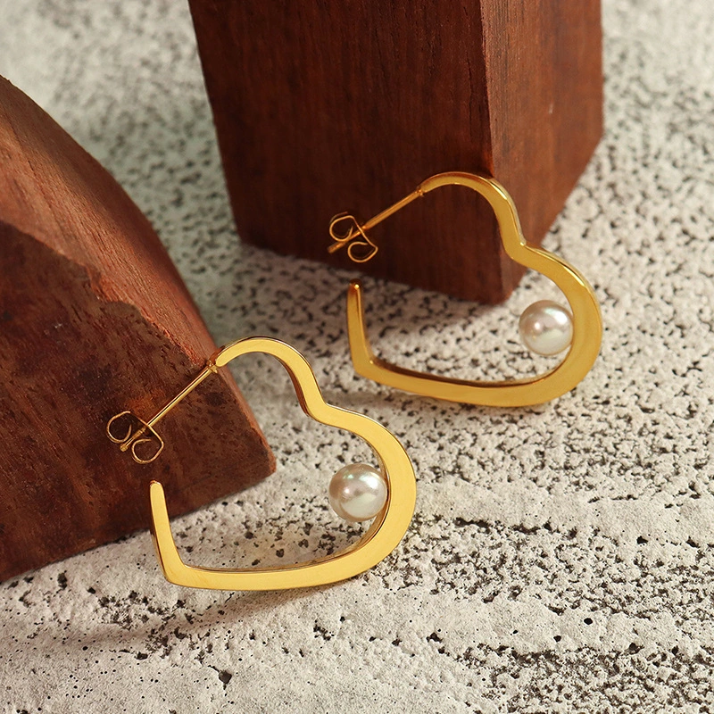 Dainty Pearl Heart Hoop Earring Pearl Stone Hoop Earring